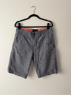 Men's Gray Flat-Front Shorts with Orange-Trim Waistband